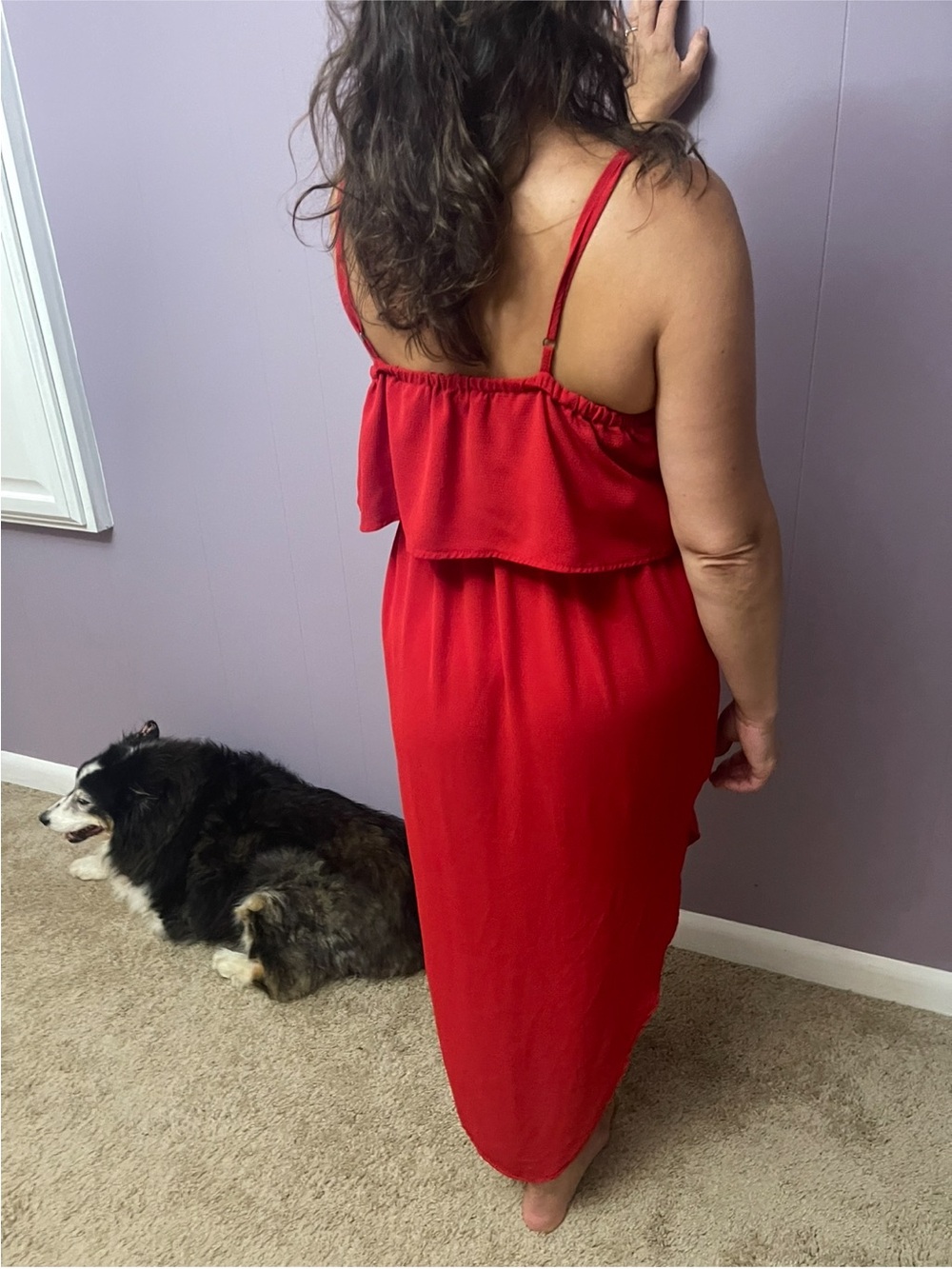 Red Spaghetti-Strap Midi Dress